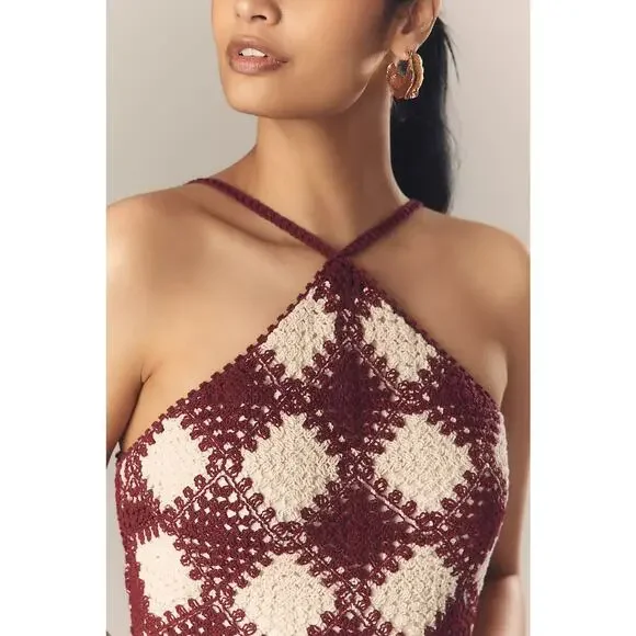 New Anthropologie Saylor Dragana Halter Crochet Fringe Midi Dress $286 XS - Picture 2 of 5